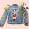 tatouage en broderie sur veste denim vintage