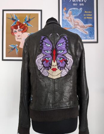 6 eyes butterfly : modèle unique veste cuir noir