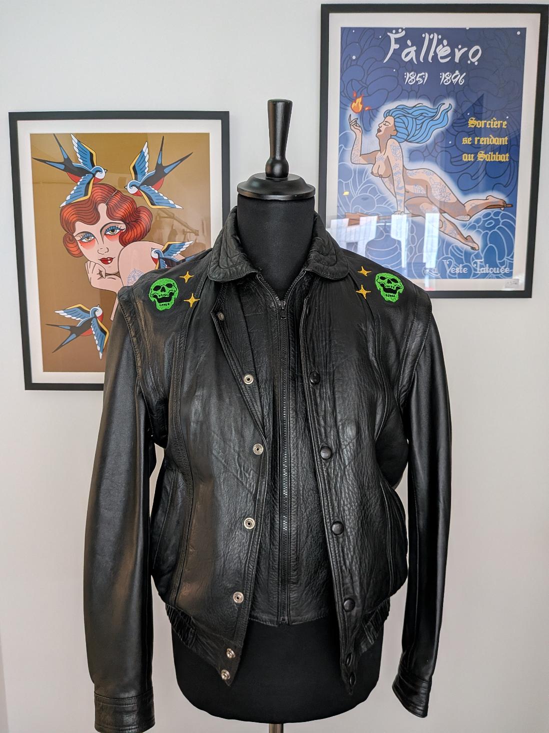 Green skulls : modèle unique veste cuir noir – Image 5