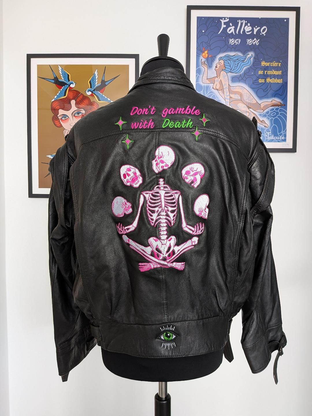 Don’t gamble with death : modèle unique veste cuir noir